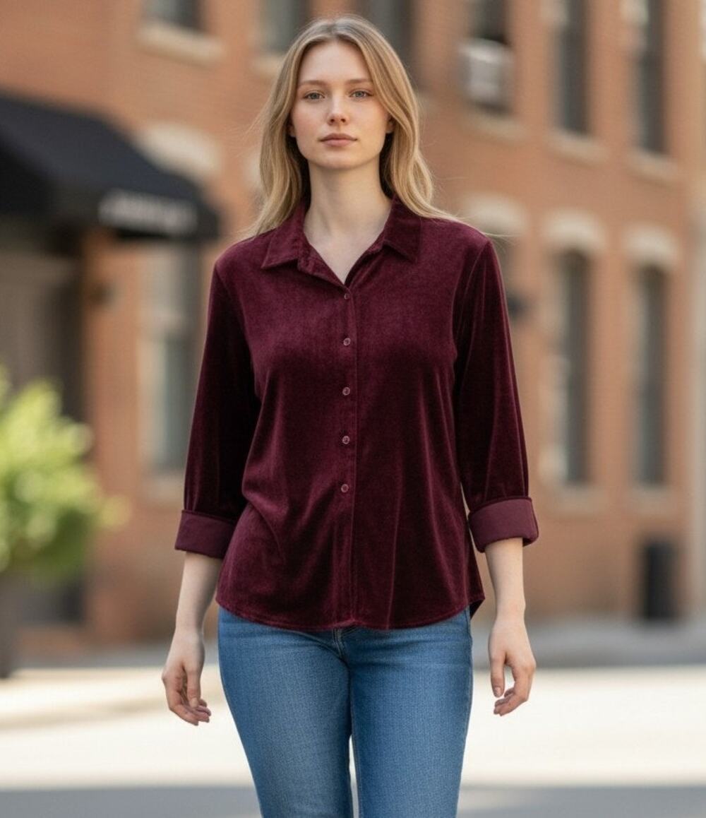 Talbots Button Up Shirt Women's Size Small Purple Polyester Blend Long Sleeve